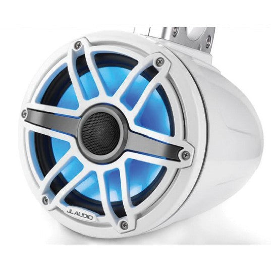 JL Audio M6-770ETXV3-GW-S-GWGW-I - 7.7" Tower Speakers, Gloss White Sport Grille, RGB LED, PAIR